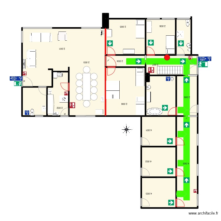 S1P_étage 0_évacuation2_18032024. Plan de 21 pièces et 199 m2