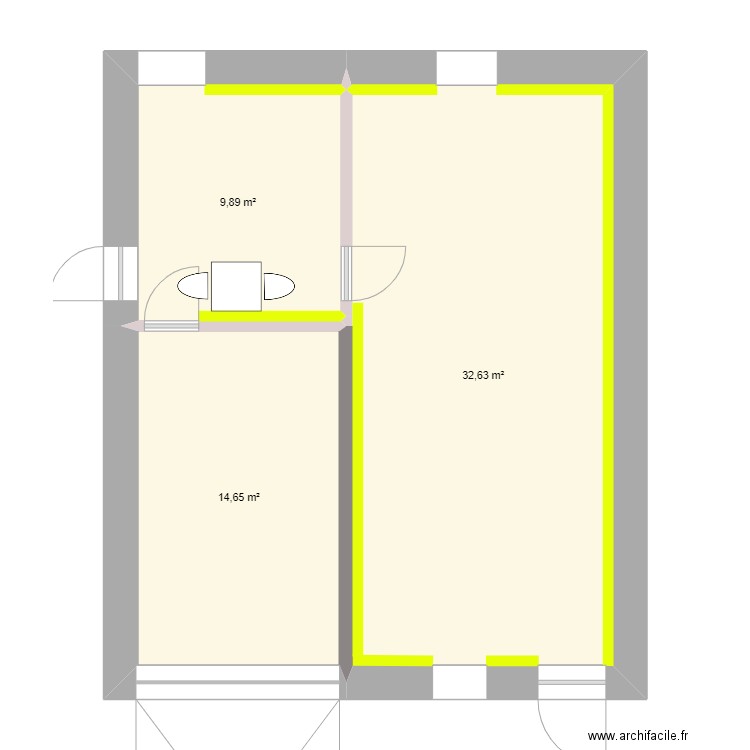 RDC_ISOLATION (13cm). Plan de 3 pièces et 57 m2