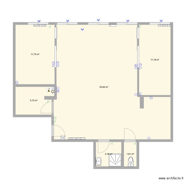 Bureaux 1.2. Plan de 6 pièces et 86 m2
