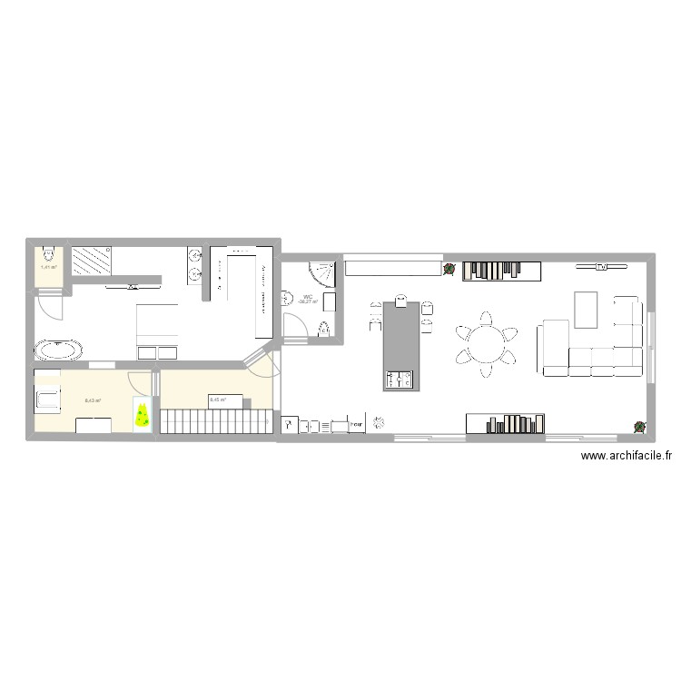 Etage et extension 3. Plan de 4 pièces et 23 m2