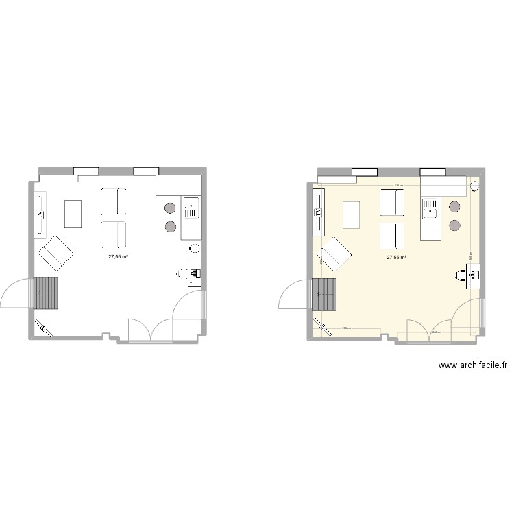 Foyer VRN. Plan de 2 pièces et 55 m2