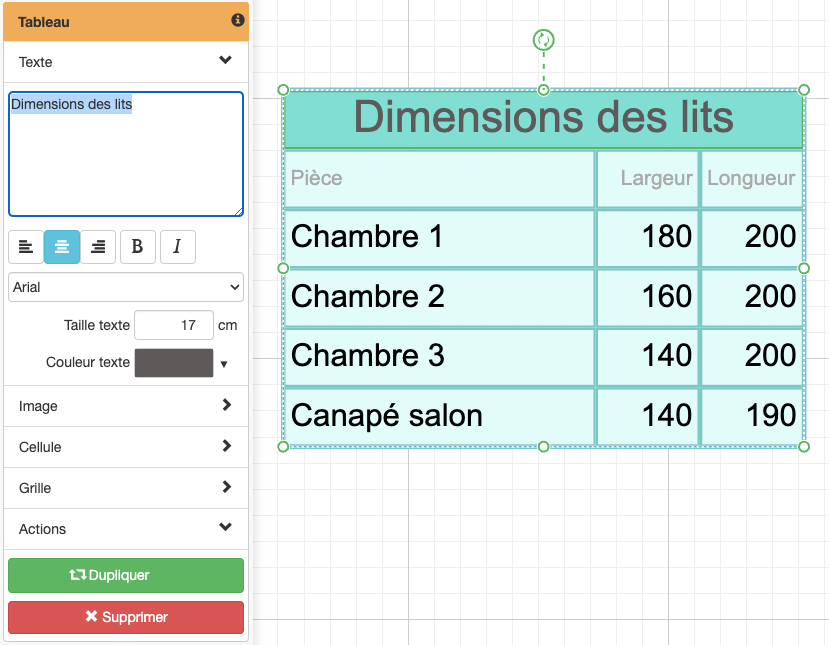 Ajoutez un tableau au plan