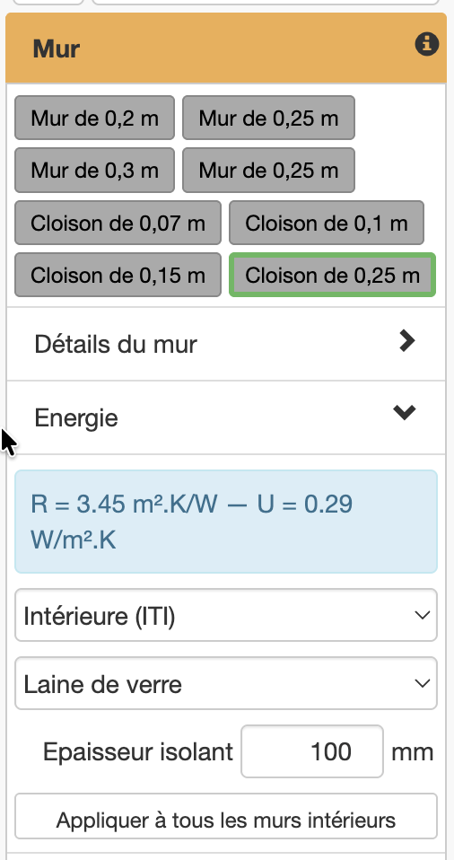 Section énergie d'un mur