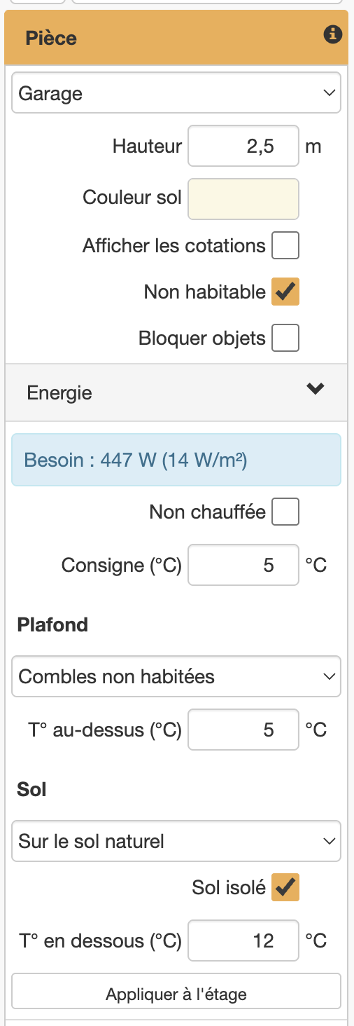 Section énergie d'une pièce