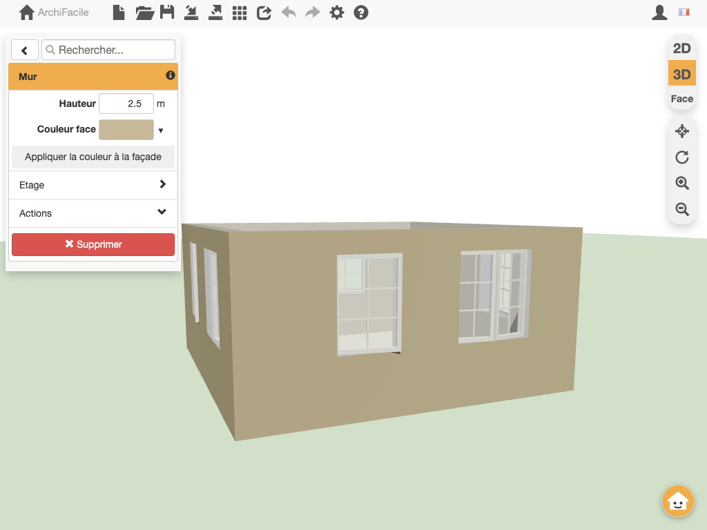 Vue 3D : Couleur face et le bouton Appliquer la couleur à la façade