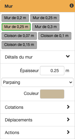 Panneau Mur : la couleur se règle dans Détails du mur