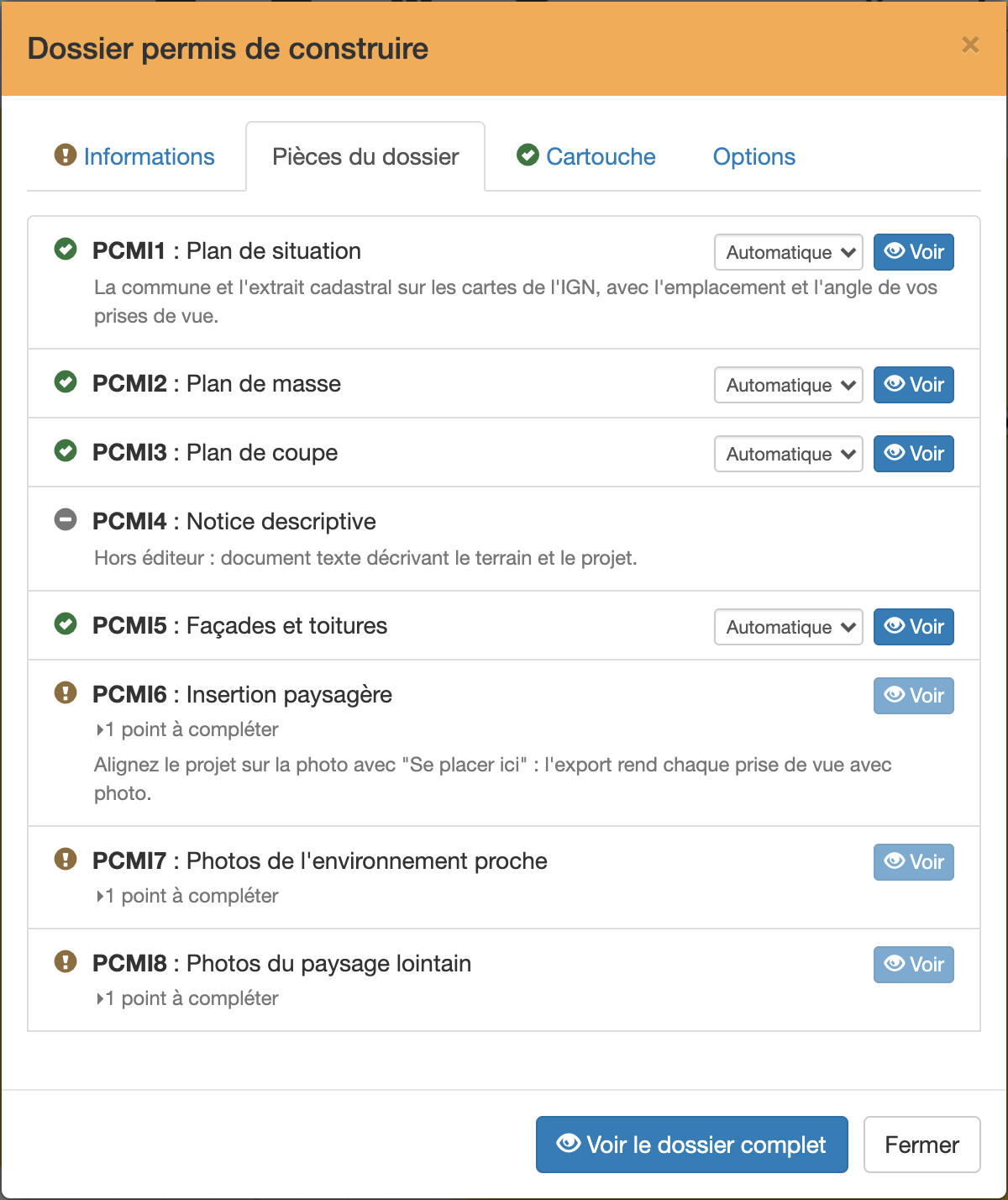 Fenêtre Dossier permis de construire
