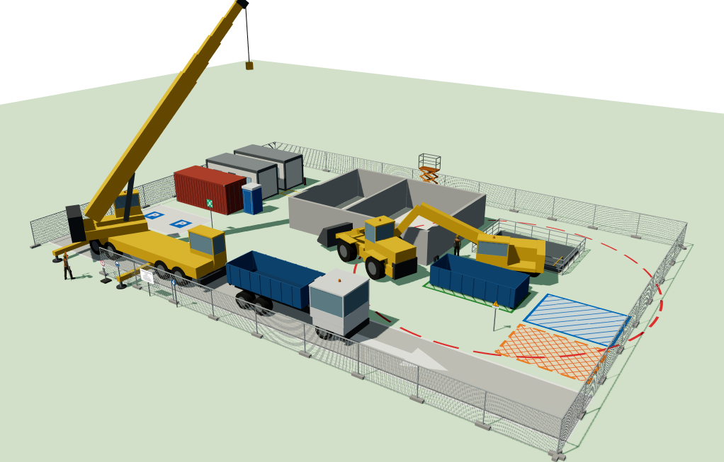 Engins de chantier : pelles, camions et grues en 2D et en 3D