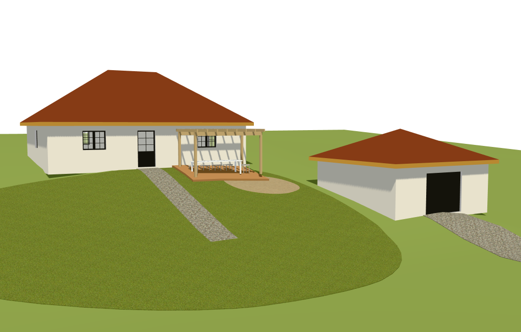 Maison au niveau ±0,00 et garage en contrebas à -2,00 m sur un terrain en pente, en vue 3D