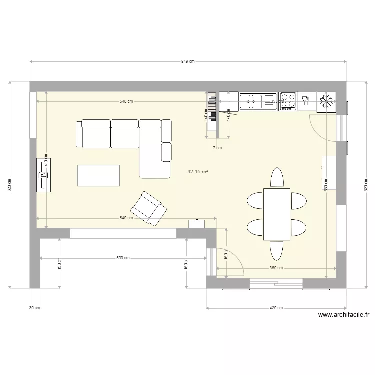 Am&eacute;nagement pi&egrave;ce de vie. Plan de 