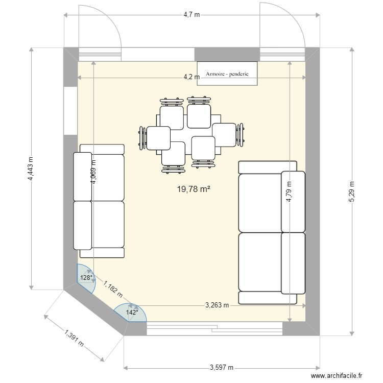 Gege espagne salon 2. Plan de 1 pièce et 20 m2