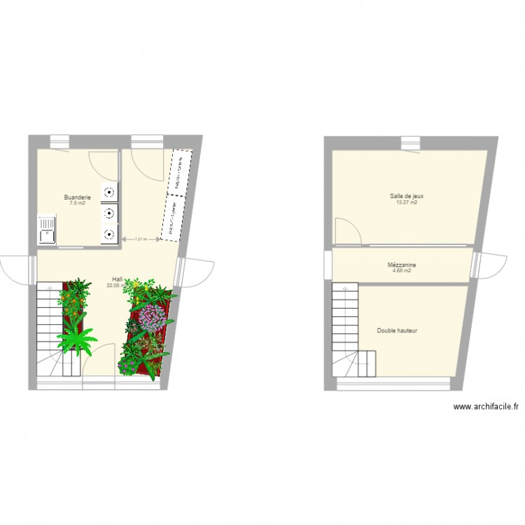 hall 1. Plan de 5 pièces et 59 m2