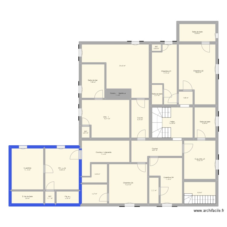 Etage 1, Cognac. Plan de 28 pièces et 232 m2