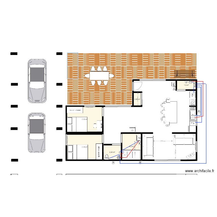 Maison container plan 7. Plan de 6 pièces et 24 m2
