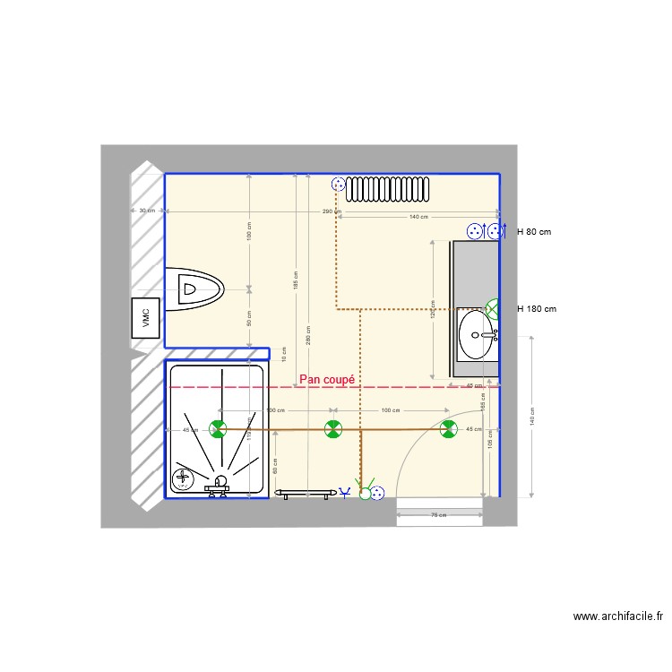 Salle de bain VIROFLAY 2 avec meuble filant. Plan de 0 pièce et 0 m2