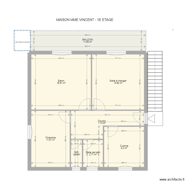 VINCENT DENISE. Plan de 8 pièces et 74 m2