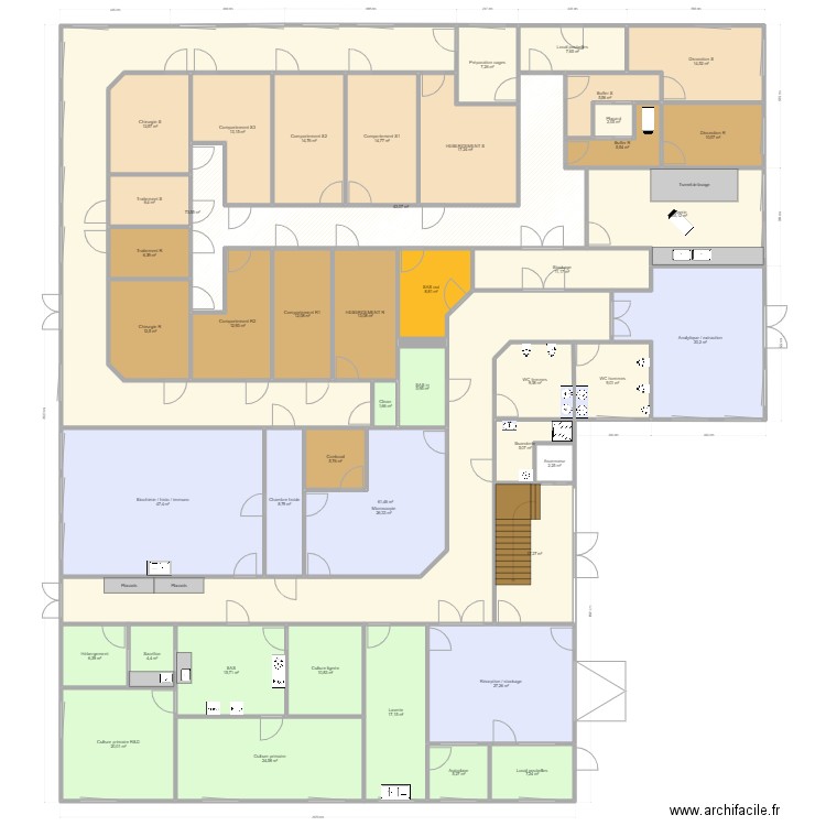 Implantation 17. Plan de 46 pièces et 719 m2