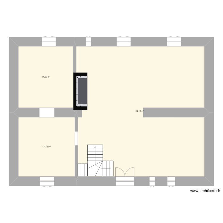 Maison principale RDC. Plan de 3 pièces et 120 m2