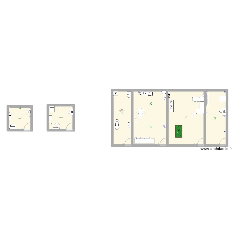 cusine. Plan de 3 pièces et 105 m2