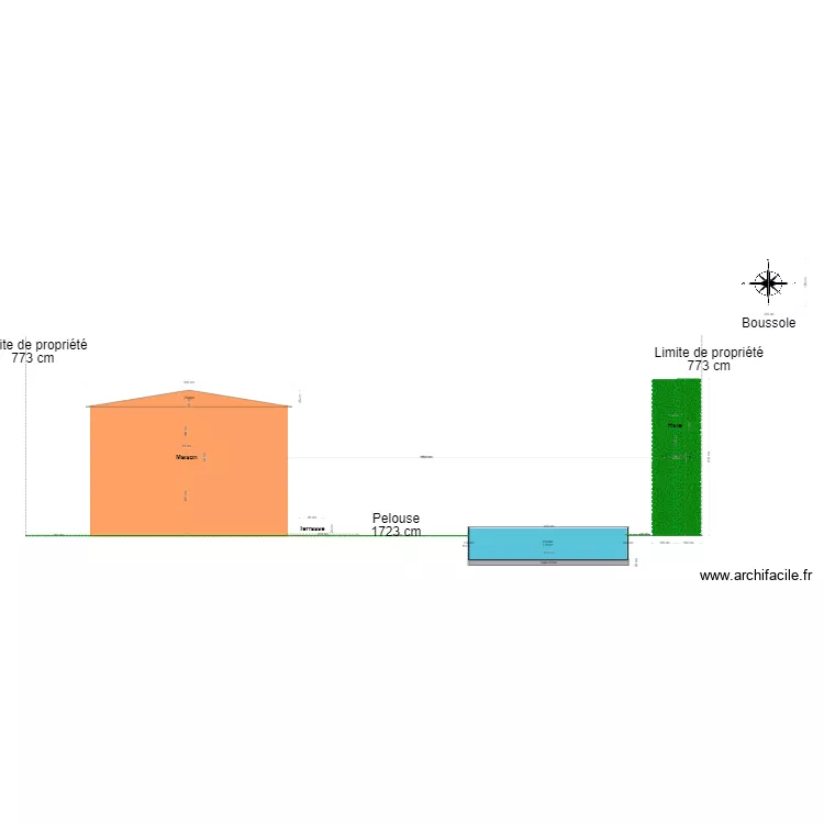 plan de coupe  avec piscine bois semi enterr&eacute;e. Plan de 