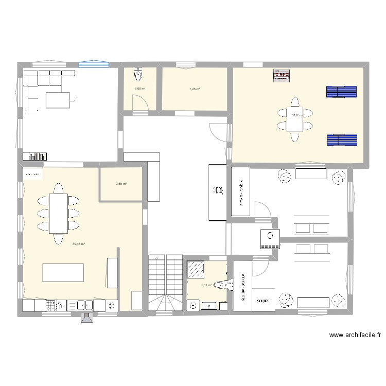 Plan initial Upirvichi 1. Plan de 6 pièces et 91 m2