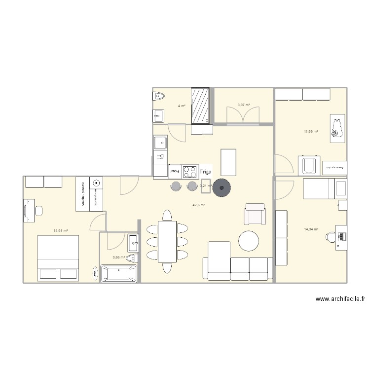 Unification Pajol v5. Plan de 8 pièces et 96 m2