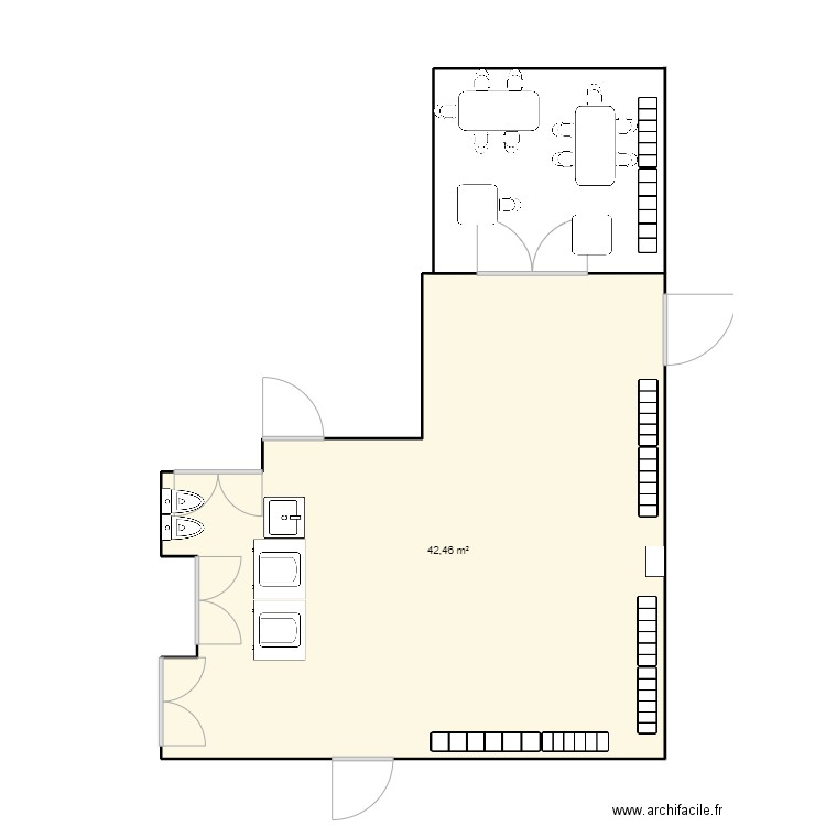 moyens. Plan de 1 pièce et 42 m2