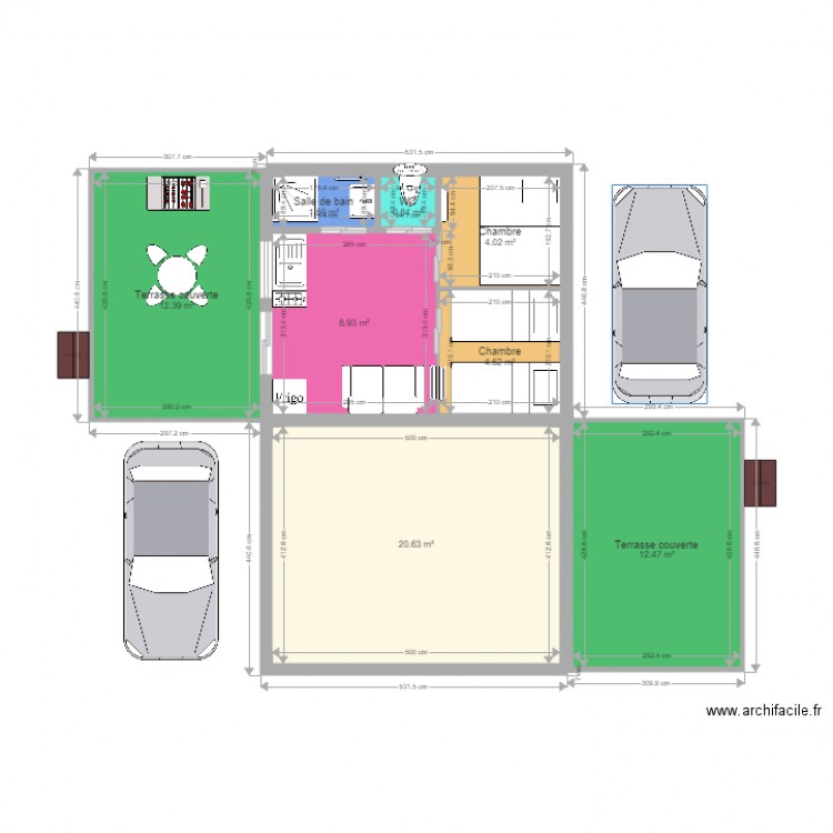 Plan Beta Vallee Bleu 40m2 double locatif 2X2 chambres. Plan de 0 pièce et 0 m2