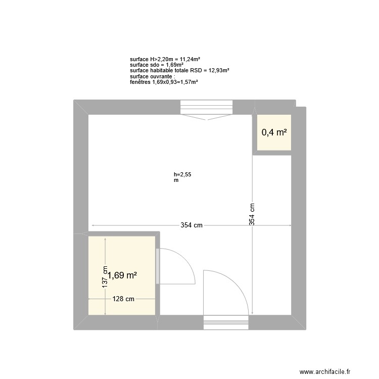 20 Jean Jaurès Etage 1 porte 3a. Plan de 2 pièces et 2 m2