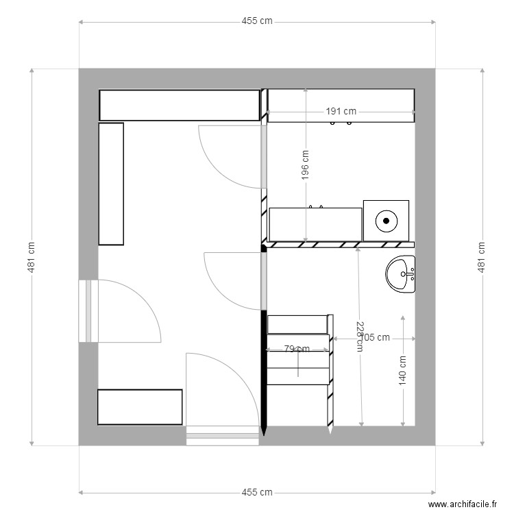 reserve  SdB. Plan de 1 pièce et 17 m2