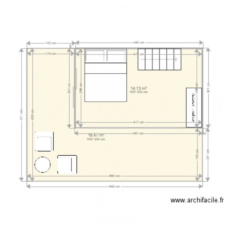 CHALET NIV 2. Plan de 2 pièces et 33 m2