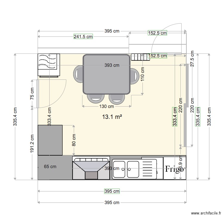 verdrin cuisine  table mur salon. Plan de 0 pièce et 0 m2