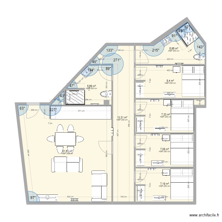 appartement Belmont. Plan de 8 pièces et 88 m2