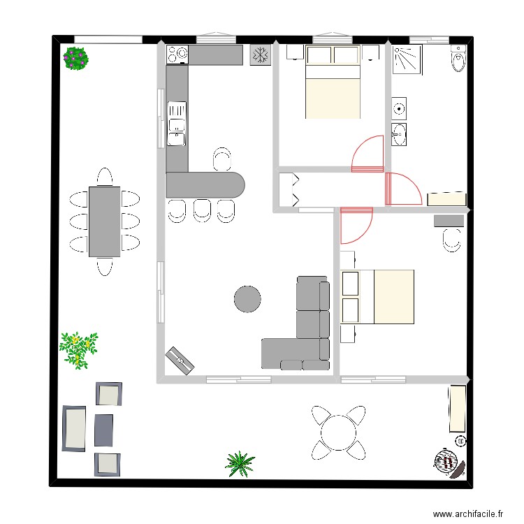 Projet Maison blanche R+1 Appart n°1 Aménagement. Plan de 6 pièces et 111 m2