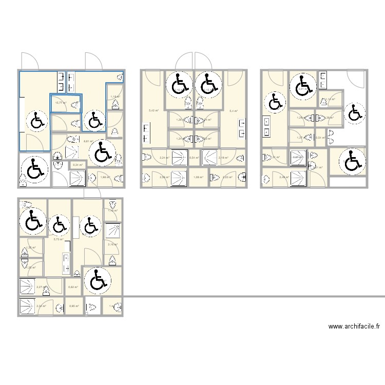 Toilettes 2. Plan de 44 pièces et 117 m2