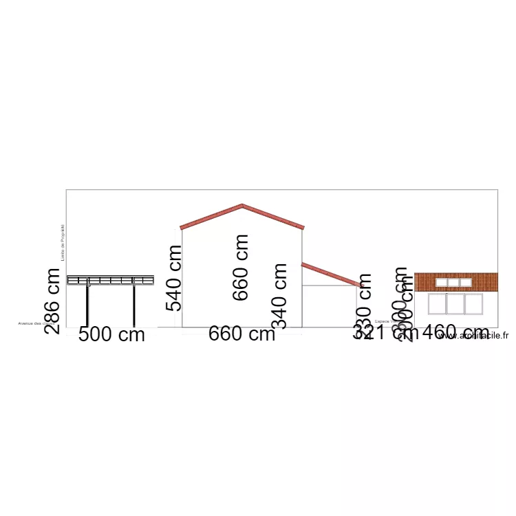 Maison Coupe projet - version carport. Plan de 