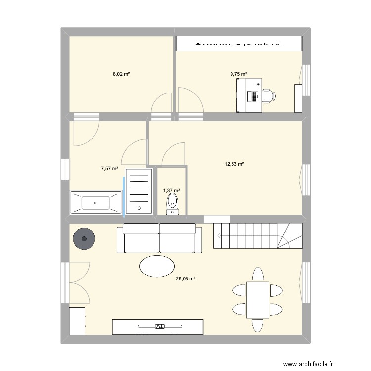 maison v3. Plan de 6 pièces et 65 m2