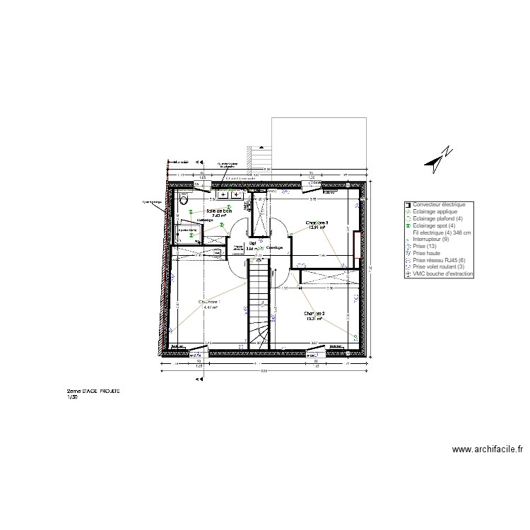 Plan électrique R+2 Batardière Bisleau. Plan de 0 pièce et 0 m2