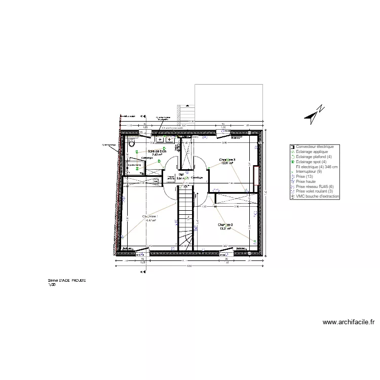 Plan électrique R+2 Batardière Bisleau. Plan de Plan électrique R+2 Batardière Bisleau. Plan de