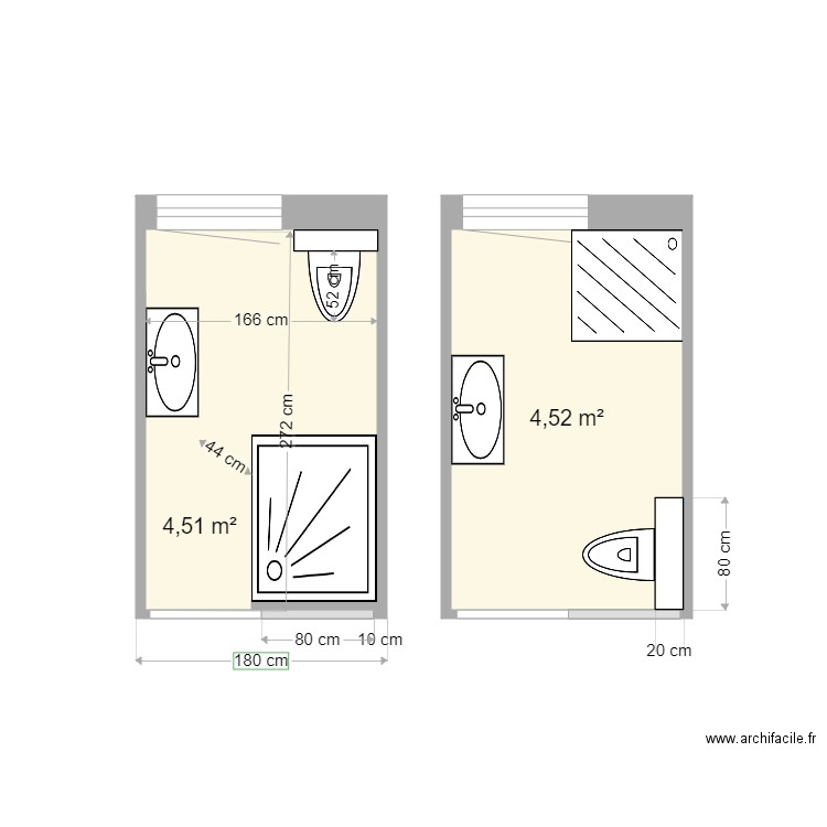 salle de bain Quiniou. Plan de 2 pièces et 9 m2