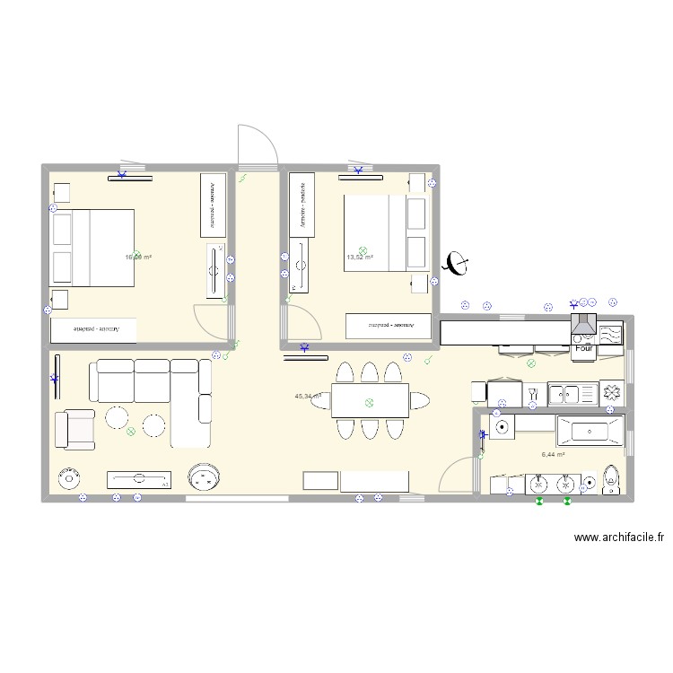 APPARTEMENT. Plan de 4 pièces et 82 m2