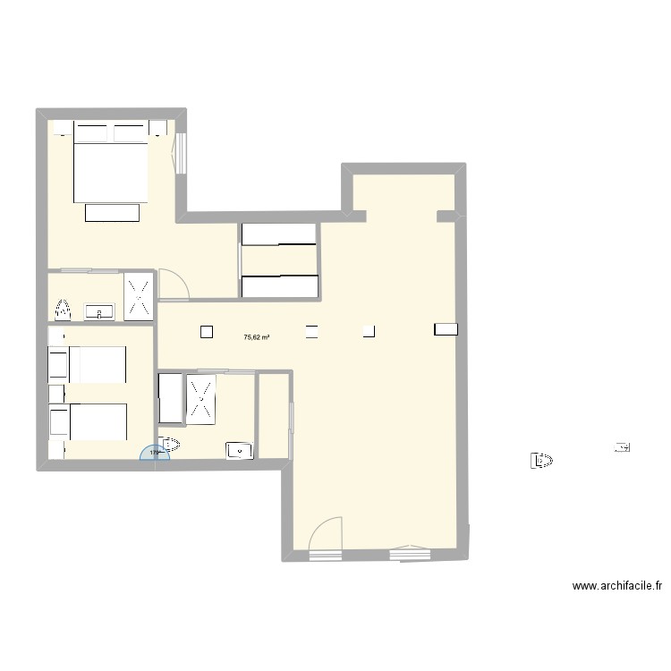 castello 44  opcion 3. Plan de 1 pièce et 76 m2