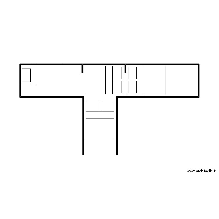 Chambre en T lit compo. Plan de 0 pièce et 0 m2