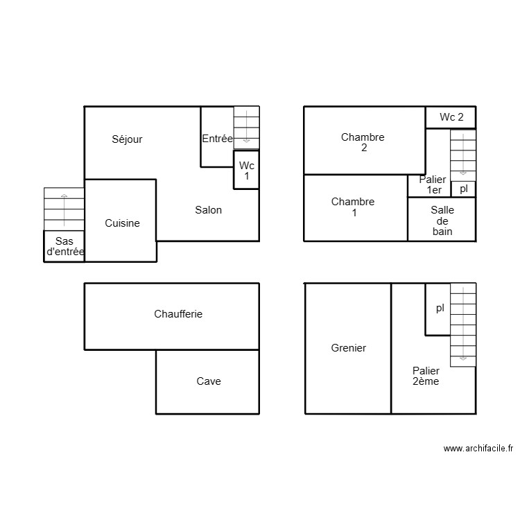 CONCARNEAU CARDUNER. Plan de 2 pièces et 7 m2