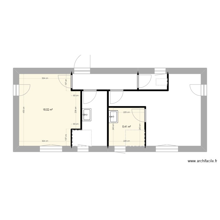 R+1.2. Plan de 2 pièces et 21 m2