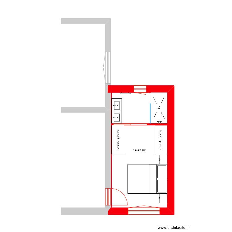 BELY 1. Plan de 1 pièce et 14 m2