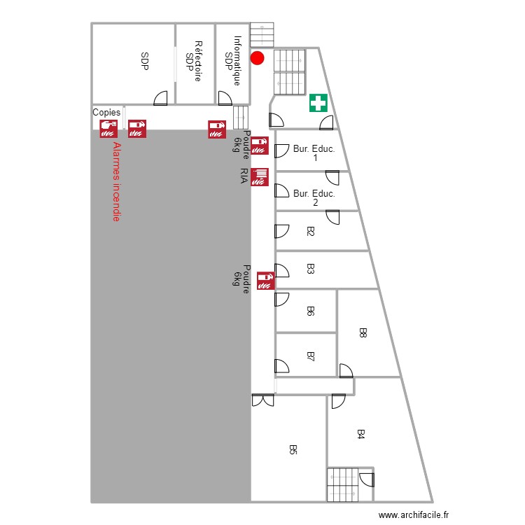 IDBHBlocBincendieniveau0. Plan de 13 pièces et 250 m2