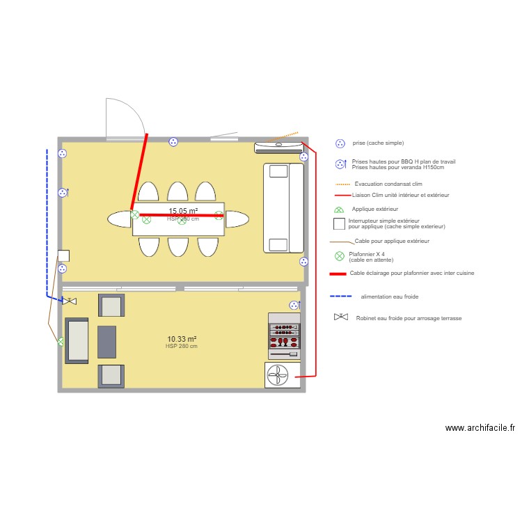 Véranda et terrasse. Plan de 0 pièce et 0 m2