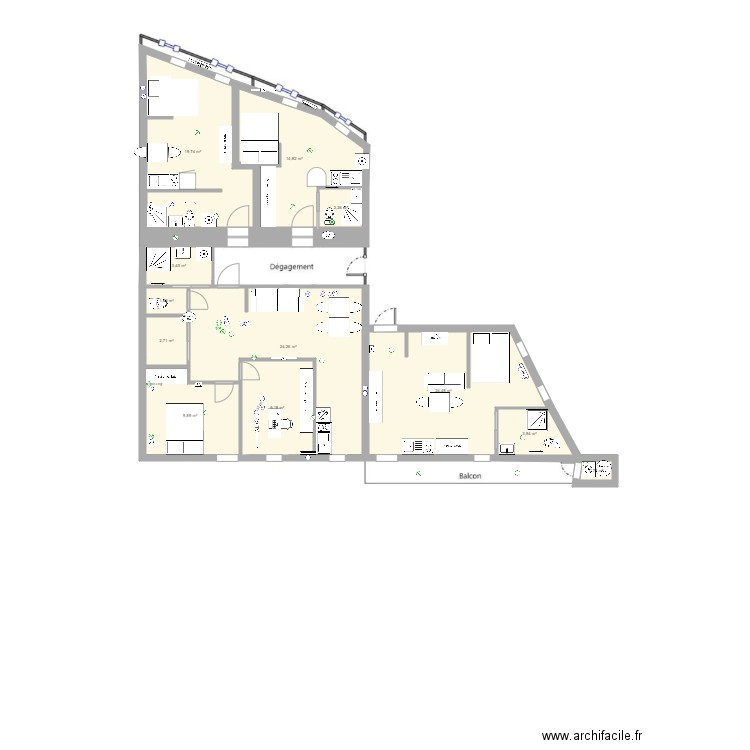 Plateau Lopes Option 4. Plan de 12 pièces et 117 m2