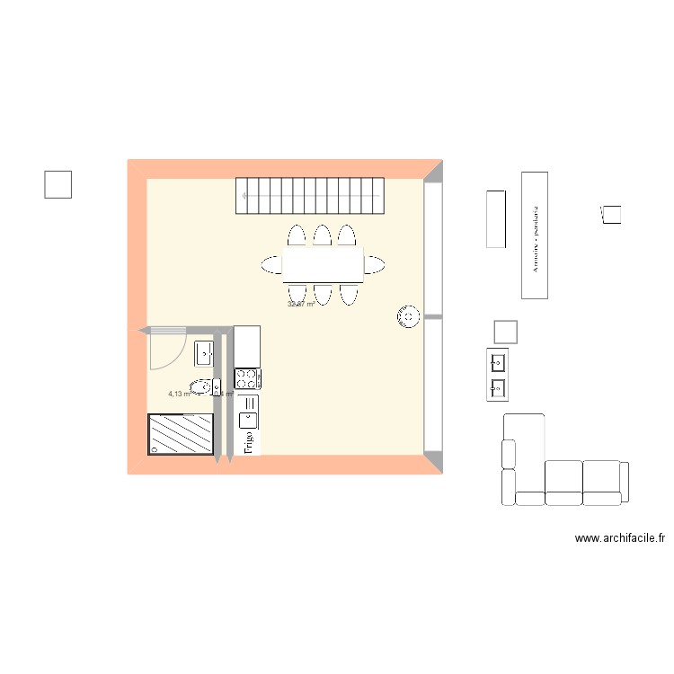 1 étage V2. Plan de 7 pièces et 82 m2